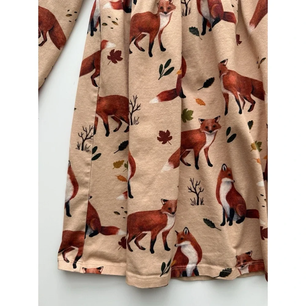 Walkiddy Fox Dress Girls Size 7-8 Whimsical Cottage Forest Organic Cotton School